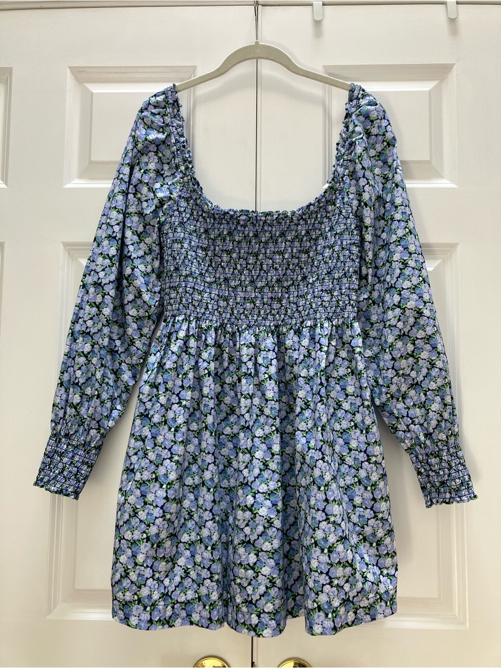 Hill House Home Norah Dress Mini Long Sleeve Floral Blue Pansy Print Large - Picture 4 of 13